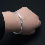 Genuine 999 Sterling Silver Twisted Cuff Bracelets and Bangles for Men Women Matte Polished Minimalist Jewelry