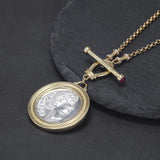 925 Sterling Silver Gold Coin Goddess Necklace for Women Portrait Pendant Bead Chain Two-tone Fashion Vintage Jewelry