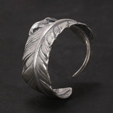 Pure Solid 925 Sterling Silver Vintage Indian Anren Feather Ring Adjustable Japanese Personality Men's and Women's Jewelry