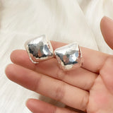 S925 Sterling Silver Hammered Square Statement Ring Earrings for Women Fashion Large Exaggerated Jewelry Set