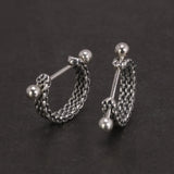 925 Sterling Silver Jewelry Simple Braid C-shaped Retro Punk Personality Earrings for Men and Women