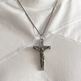 925 Sterling Silver Vintage Jesus Cross Pendant Necklace for Men Antiqued Catholic Crucifix Christian Religious Amulet Jewelry