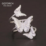 Fashion Three Butterfly Ring Sterling Silver 925 Women's Ring Minimalist Original Design Opening Type 7-9 Handmade Jewelry - GQTORCH Jewelry