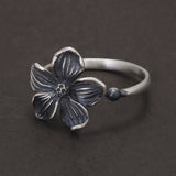 925 Sterling Silver Vintage Sakura Ring for Women Thai Silver Cherry Blossom Open Rings New Fashion Handmade Jewelry