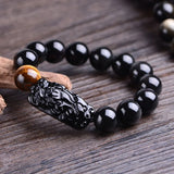 12mm-16mm Beads Natural Obsidian Pixiu Bracelet for Men Tiger Eye Stone Bead Bracelet Couple  Charm Bracelet Jewelry