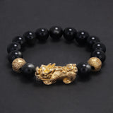 10mm 12mm Pixiu Charm Natural Stone Beads Bracelet for Men Black Onyx Tiger Eye Black Obsidian Vintage Fengshui Luck Jewelry