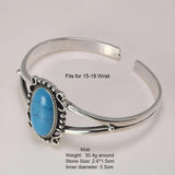 Real 925 Sterling Silver Bella Bangle Adjustable Open Cuff Bracelet With Natural Turquoise Stone Vintage Twilight Jewelry - GQTORCH Jewelry