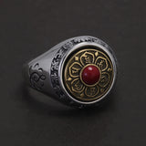 925 Sterling Silver Six Mantra Lotus Ring with Turquoise Onyx Agate Rotatable Unisex Vintage Buddhist Prayer Jewelry