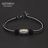 925 Sterling Silver Six Words Tube Charm Bracelet for Men Women Handwoven Rope Braided String Retro Buddhist Talisman Jewelry