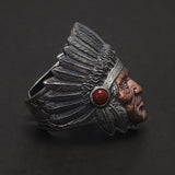 925 Sterling Silver Native American Indian Ring for Men Punk Vintage Retro Tribal Warrior Engraved Jewelry