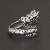 925 Sterling Silver Dragon and Phoenix Rings Adjustable Opening Size 6-11 Vintage Lucky Couple Jewelry