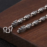 925 Sterling Silver Mantra Beads Necklace for Men With Dragon Heads Punk Style Necklace Jewelry 6mm