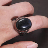 925 Sterling Silver Natural Blue Tiger Eye Stone Signet Ring for Men Luxury Vintage Turkish Ring Handmade Niche Party Jewelry