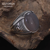 S925 Sterling Silver Agate Signet Ring for Men Turkish Wedding Ring Vintage Retro Fashion Motor Biker Party Jewelry
