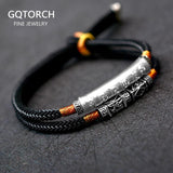 Handmade Braided Bracelet For Men 999 Sterling Silver Om Mani Padme Hum Engraved Bend Charm Double Layers Lucky Rope Chain - GQTORCH Jewelry
