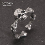 Gothic Skull Rings 925 Sterling Silver Punk Rock Band For Men and Women Adjustable Size 7-10 Fine Jewelry Gift