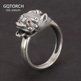 Sterling Silver 925 Bite Coin Pixiu Ring for Men and Women Wealth Amulet Transfer Lucky Retro Jewelry