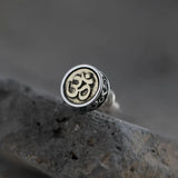 Real 925 Sterling Silver OM Mantra Stud Earrings For Women and Men Retro Antique Style Six-Word Sutra Buddhism Jewelry