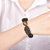 Buddhism Feng Shui Obsidian Stone Beads Bracelet Men Women Unisex Brave Troops Wristband Black Pixiu Wealth Lucky Bracelets