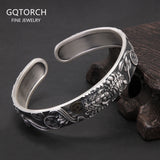 999 Pure Silver Vintage Pixiu Bite Coin Open Cuff Bracelet for Men Black Color Good Luck Fortune Wealth Feng Shui Jewelry