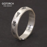 Real 925 Sterling Silver Buddhist Six Characters Mantra Rings for Women and Men Simple Classic Fashion Jewelry