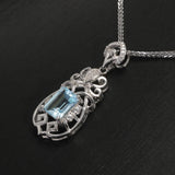 925 Sterling Silver Sky Blue Topaz Pendant Necklace No Chain Romantic Wedding Engagement Anniversary Gift Jewelry for Women