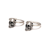 Real 925 Sterling Silver Skull Earrings Retro Antique Hook Shape Gothic Vintage Jewelry for Men and Women