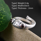 New Design Vintage Adjustable S925 Silver Jewelry  Resizable Size Red Garnet Creative Animal Frog Ring Foe Men And Women