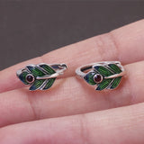 925 Sterling Silver Peacock Feather Ring Earrings for Women Green Color Enameling Vintage Fashion Jewelry Set