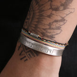 3pcs/set 999 Pure Silver Tibetan Buddhist Sanskrit Six Word Mantra Bangle Fish Charm Braided Rope Colorful Knot Stacked Bracelet