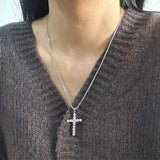 925 Sterling Silver Cross Pendant Necklace Box Chain Full Pave Zircon Sparkling Hiphop Punk Retro Fashion Unisex Jewelry