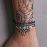 3pcs/set 999 Pure Silver Braided Bangle Bracelet Handwoven Rope Wristband Adjustable Vintage Set Jewelry Gift for Dad, Husband