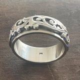 Genuine 990 Sterling Silver Spinner Rings Fidget Anxiety Worry Relieving Band Retro Rattan Spreading