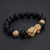 10mm 12mm Pixiu Charm Natural Stone Beads Bracelet for Men Black Onyx Tiger Eye Black Obsidian Vintage Fengshui Luck Jewelry