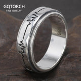 Genuine 925 Sterling Silver Spinner Band Ring Rotating Anti-Anxiety Stress Relieving Men and Women Engraving ECG