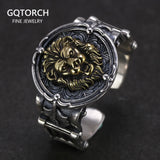 Solid 925 Sterling Silver Men's Lion Ring Retro Punk Retro Locomotive Ring Men's Leaf Male Jewelry