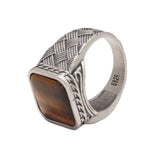 Real Pure 925 Sterling Silver Ring Antique Vintage Men's Ring Natural Agate Tiger Eye Fine Jewelry