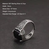 925 Sterling Silver Black Onyx Ring for Men Adjustable Vintage Retro Turkish Signet Ring Punk Cool Domineering Handmade Jewelry