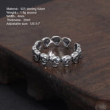 Adjustable S925 Sterling Silver Small Skull Ring for Women Size 5-7 Simple Punk Style Personality Opening  Fine Jewelry