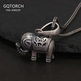 Solid 990 Fine Silver Antiqued Elephant Pendant Necklace for Men Women Punk Retro 925 Sterling Silver Chain Necklace Y2k Jewelry