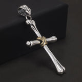 999 Pure Silver Cross Pendant Chain for Men Bone Shaped Vintage Hip Hop Punk Rock Necklace Religious Amulet Jewelry Gift