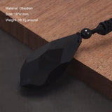 Natural Stone Geometric Pendant Necklace for Men Black Obsidian Blue Sandstone Adjusted Leather Rope Retro Vintage Jewelry
