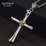 999 Pure Silver Cross Pendant Chain for Men Bone Shaped Vintage Hip Hop Punk Rock Necklace Religious Amulet Jewelry Gift