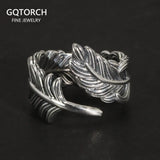 US 6-10 Ring 925 Silver Retro Simple Fashion Women Ring Thai Silver Leaf  Shape Opening Adjustable Fine Jewelry