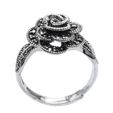 Real 925 Sterling Silver Rose Rings for Women Marcasite Setting Opening Type Rings Retro Antique Style - GQTORCH Jewelry
