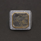 925 Sterling Silver Natural Gemstone Square Signet Ring with Citrine Jade Micro Pave Zircon Luxury Turkish Ring for Men Women