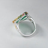 S925 Sterling Silver Natural Gemstone Jewelry Green Onyx Goddess Cameo Ring Gold Color Oval Statement Rings for Ladies