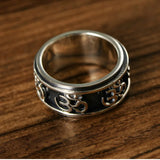 S925 Sterling Silver Retro Thai Silver Trend Sanskrit Rotable Ring Men's Wide Face Fashion Ring