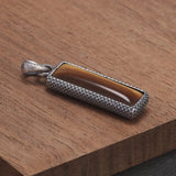 925 Sterling Silver Natural Stone Rectangle Tag Pendant for Men Women Tiger Eye's Stone Turquoise Simple Retro Vintage Jewelry