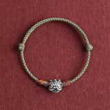 S999 Sterling Silver Lion Handmade Braid Rope Colorful Bracelet for Men and Women Good Luck Retro Animal Jewelry Gift